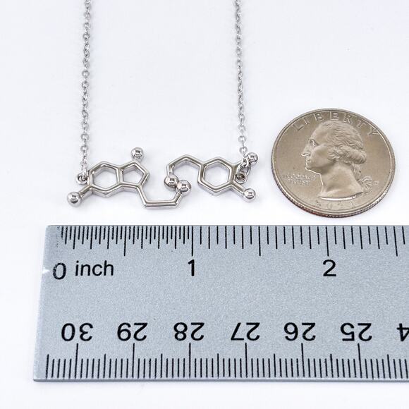 Serotonin Molecule Pendant Necklace | Sterling Silver 925 Science Jewelry - Picture 3 of 7